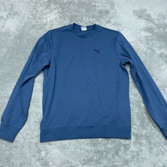 Puma Mens Blue Long Sleeve Crewneck Shirt M Cotton Blend Ribbed a0827 - Picture 1 of 7
